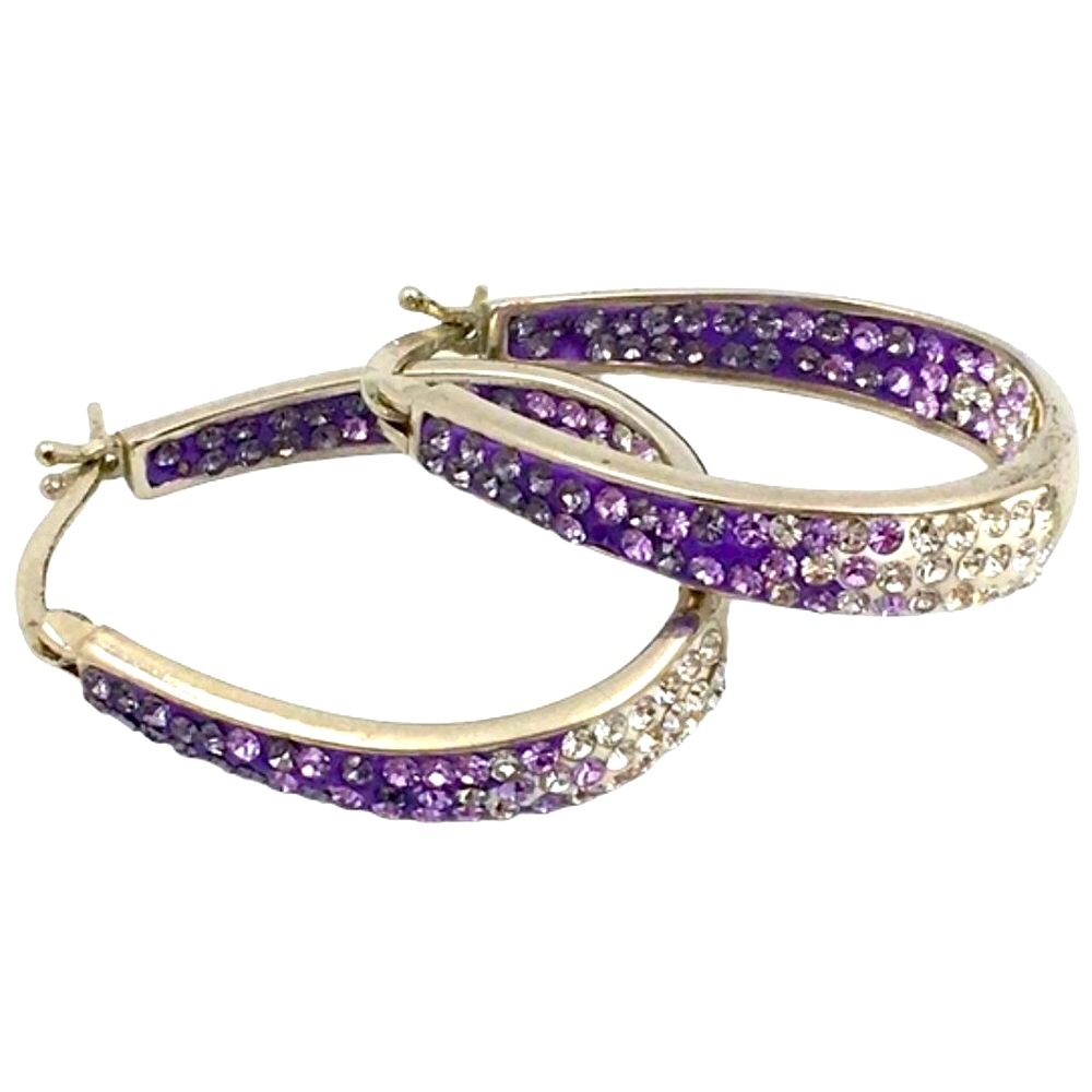 Silver Tone Purple Clear Crystal Drop Earrings